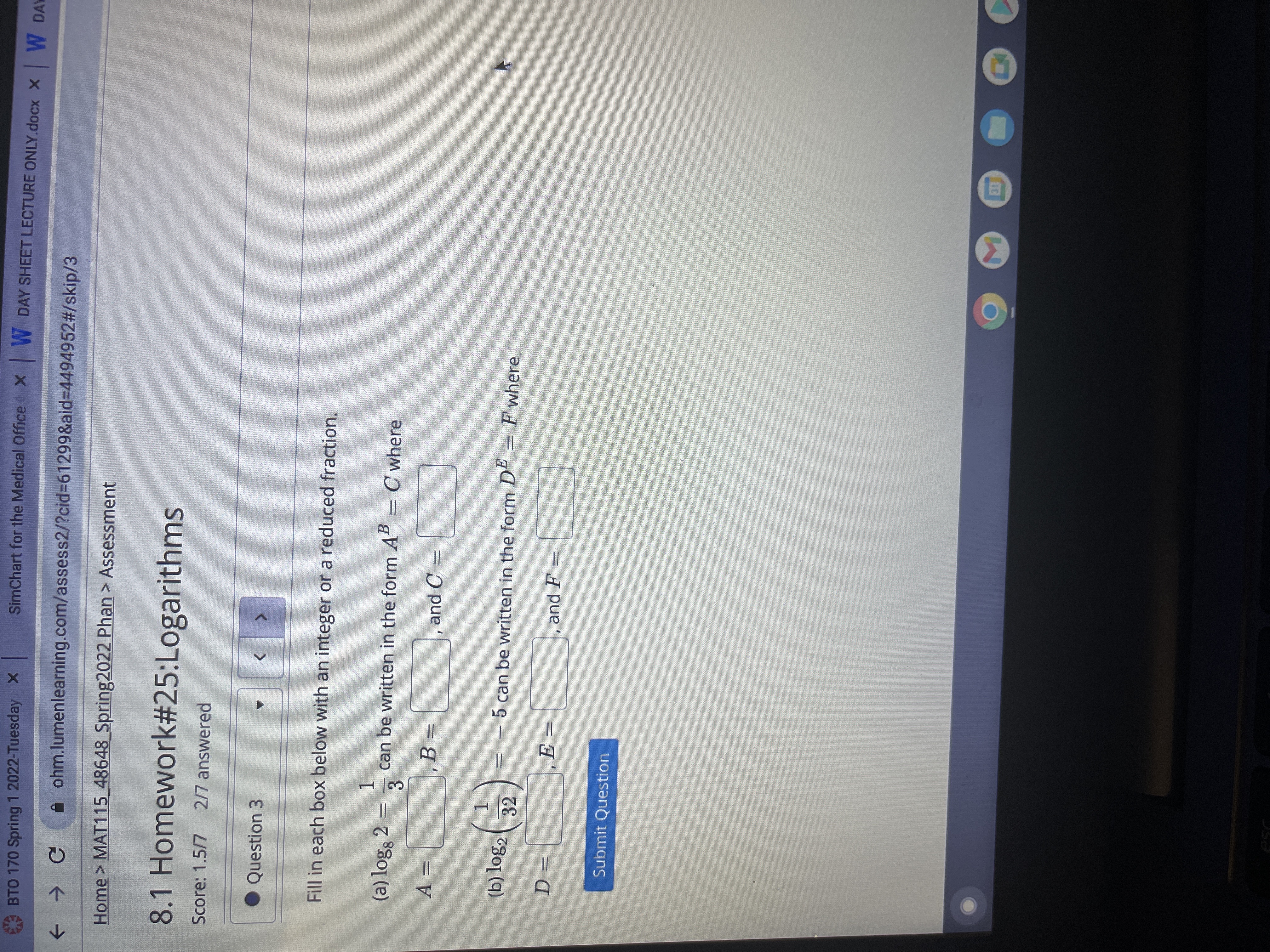 BTO 170 Spring 1 2022-Tuesday x SimChart for the