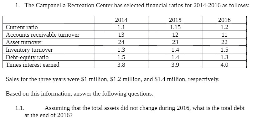 1. The Campanella Recreation Center has selected