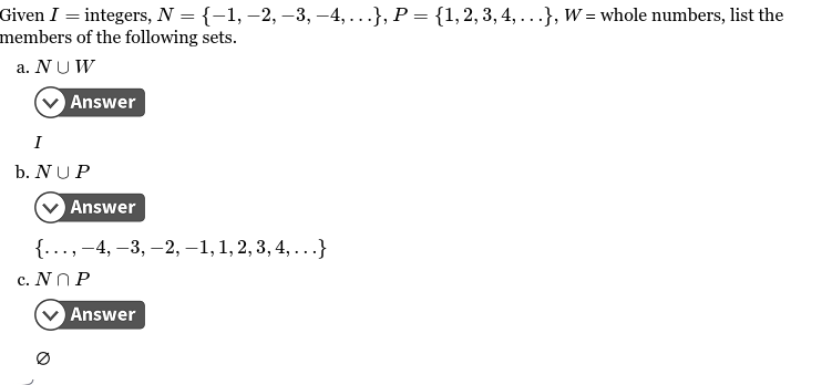 Given I = integers, N = {-1, -2, -3, -4, . . .},