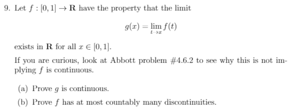 9. Let f : [0, 1]  style=