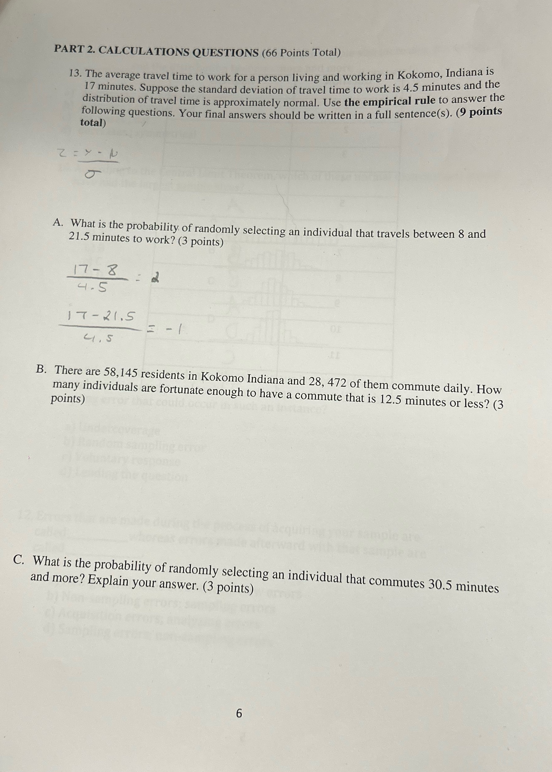 PART 2. CALCULATIONS QUESTIONS (66 Points Total)