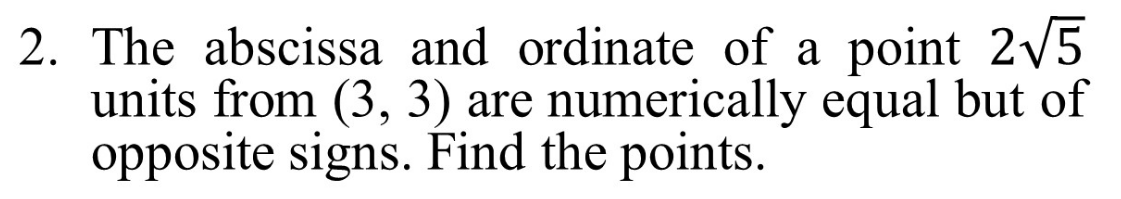Show your complete solution 2. The abscissa and