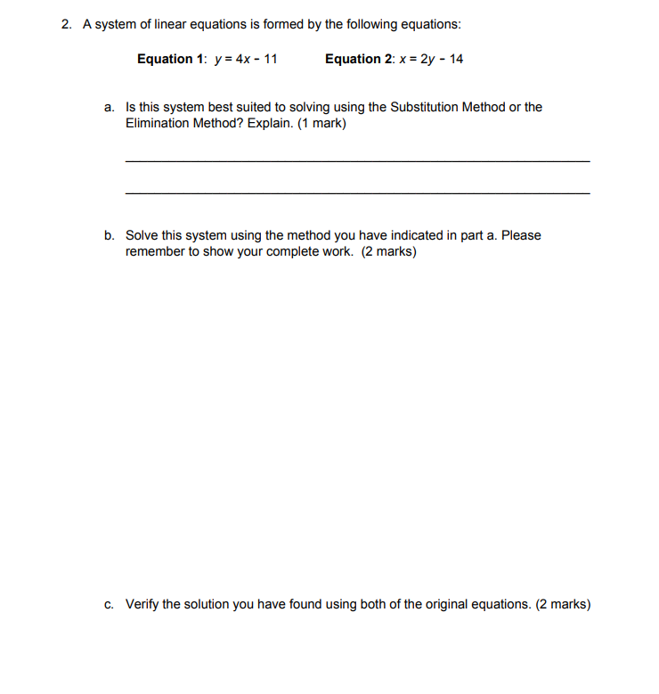 2. A system of linear equations is formed by the