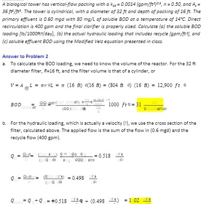 A biological tower hos vertical-flow pocking with
