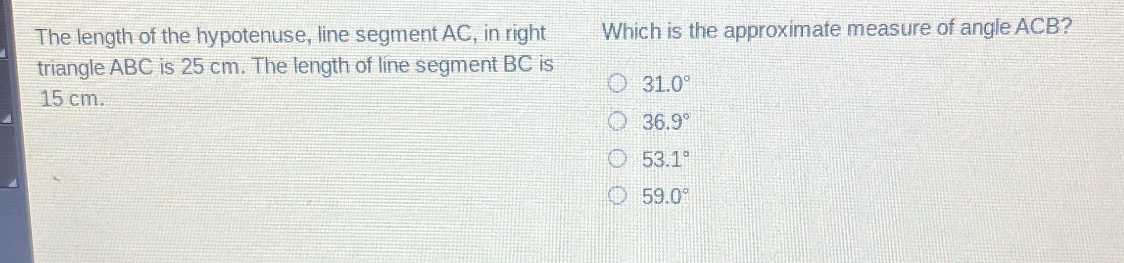 The length of the hypotenuse, line segment AC, in
