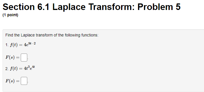 Section 6.1 Laplace Transform: Problem 5 (1