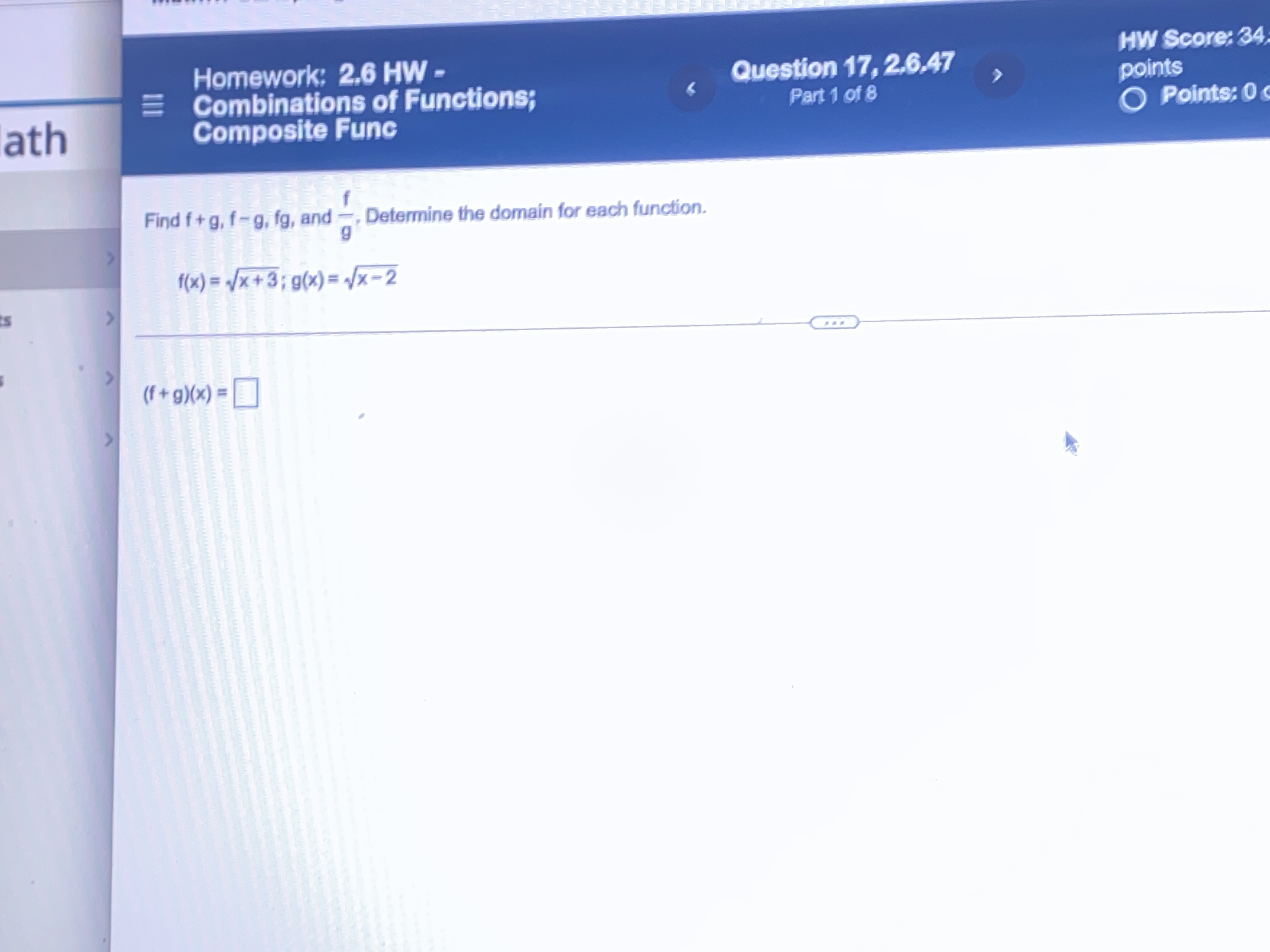 Homework: 2.6 HW - E Combinations of Functions;