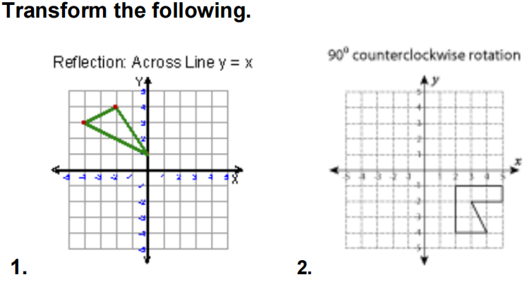 Transform the following. Reflection: Across Line