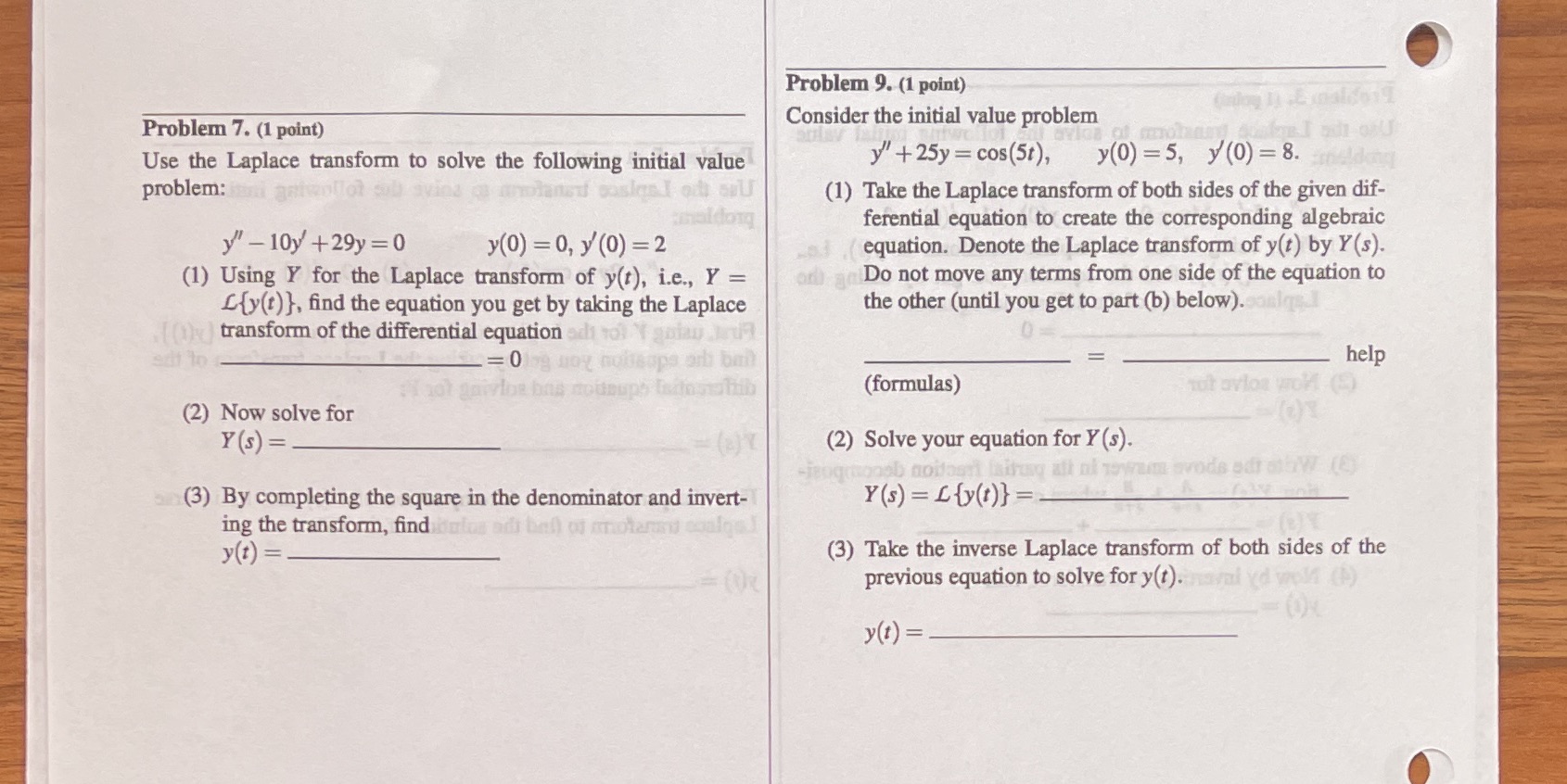 Problem 9. (1 point) Problem 7. (1 point)