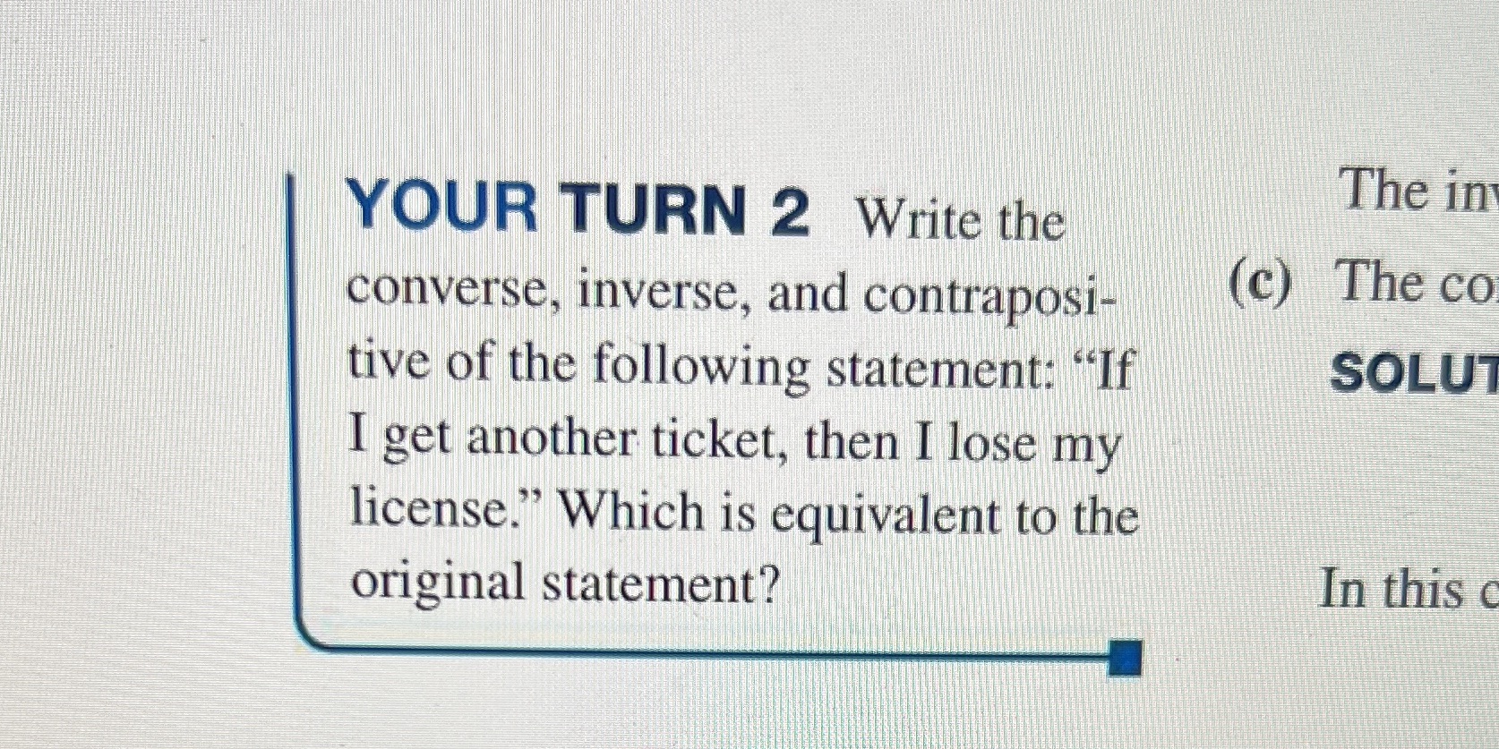 YOUR TURN 2 Write the The in converse, inverse,