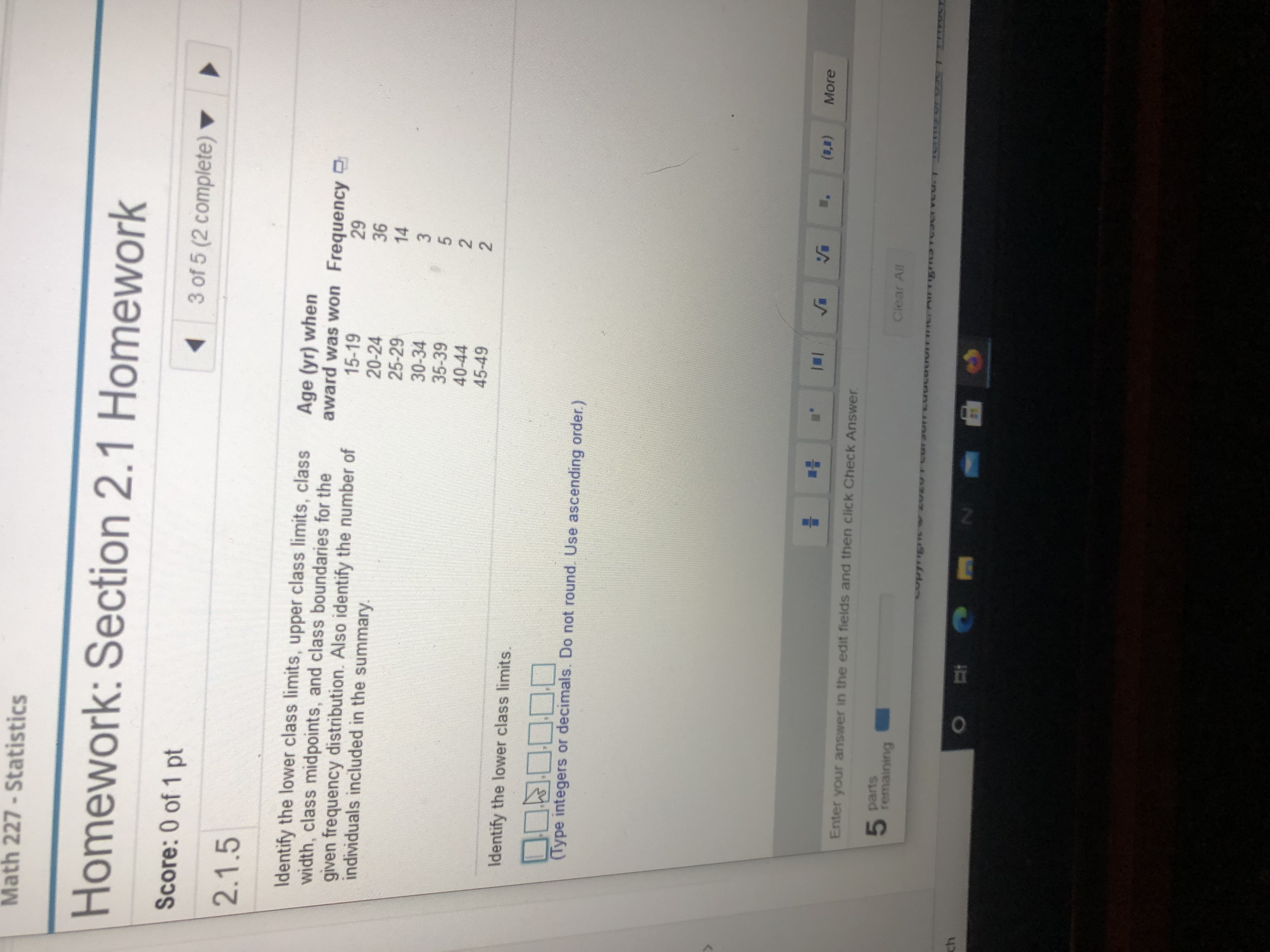 what are the lower class limits?? Math 227 -