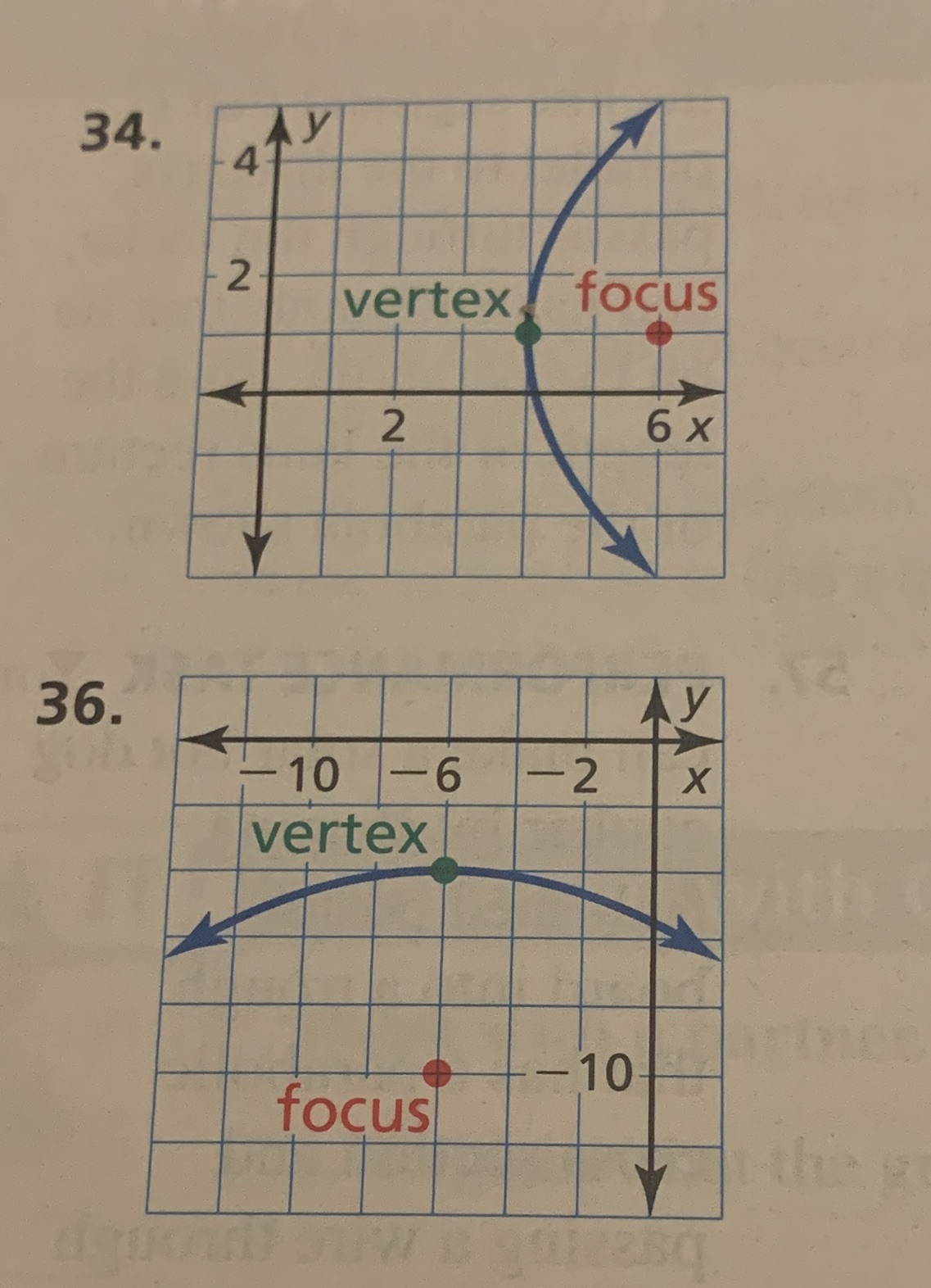 Write an equation of the parabolas. Answer BOTH