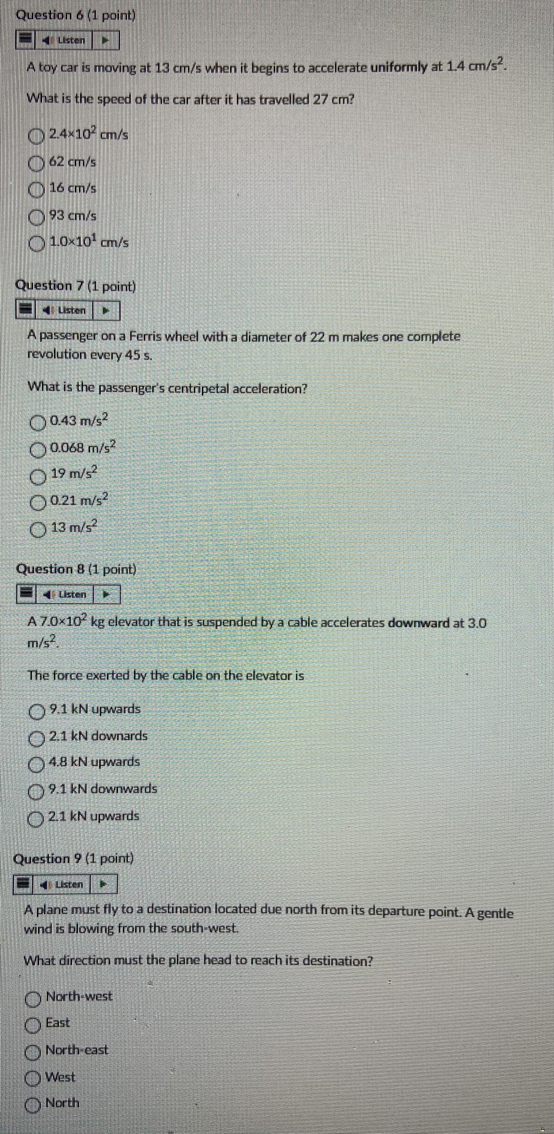 Question 6 1 point Alltoy car is moving at 13