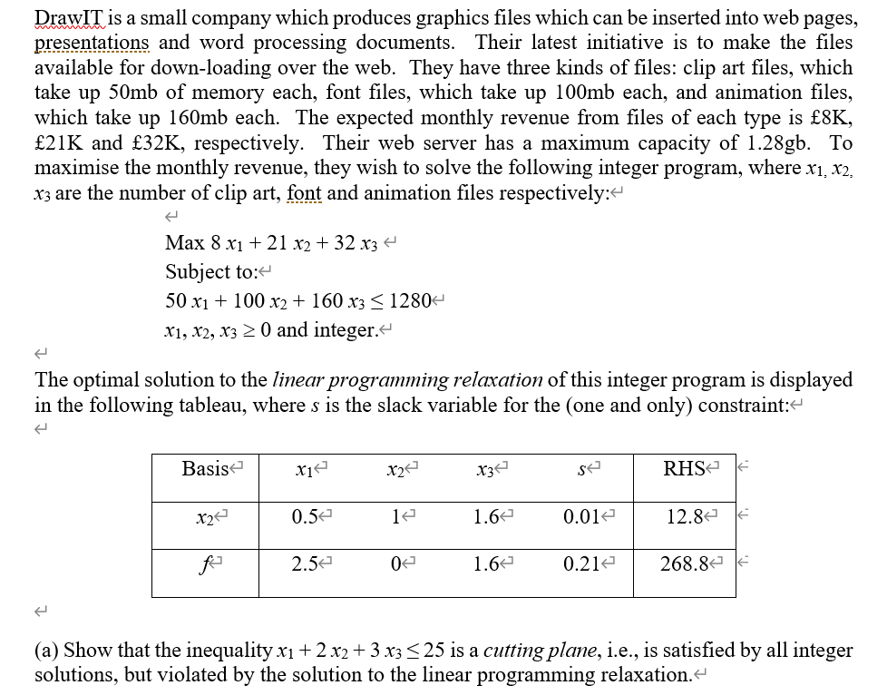 Linear programming: DrawIT is a small company