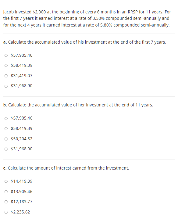jacob invested $2,000 at the beginning of every E