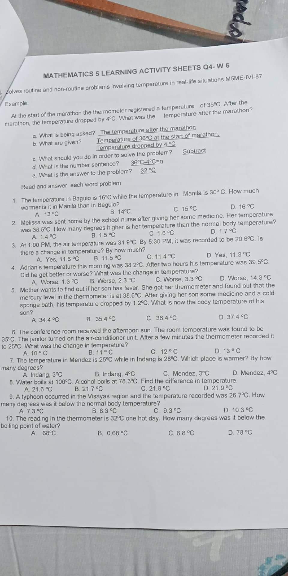 MATHEMATICS 5 LEARNING ACTIVITY SHEETS Q4- W 6