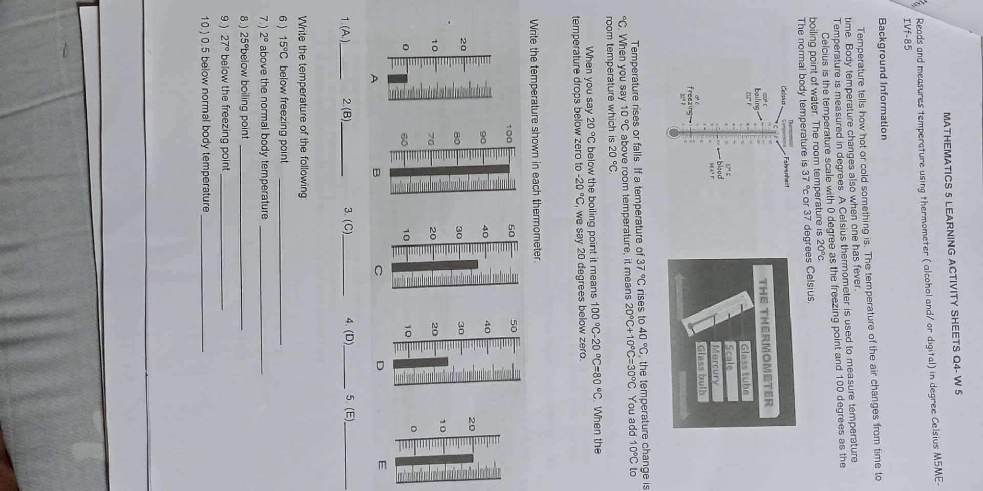 MATHEMATICS 5 LEARNING ACTIVITY SHEETS Q4- W 6