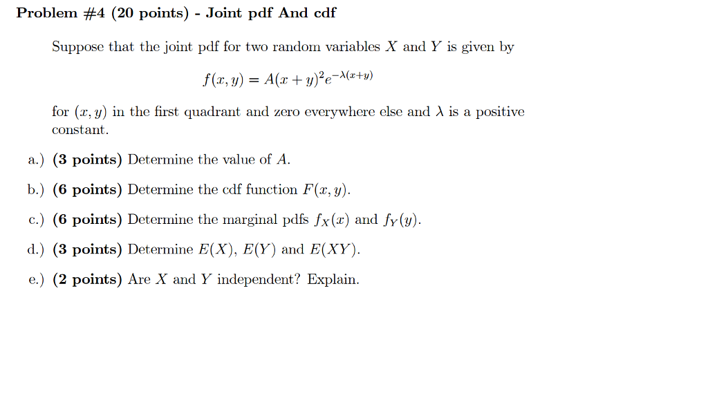 joint probability (pdf and cdf). The question is