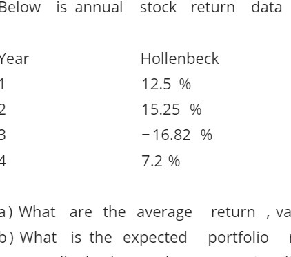 Below is annual stock return data Year Hollenbeck