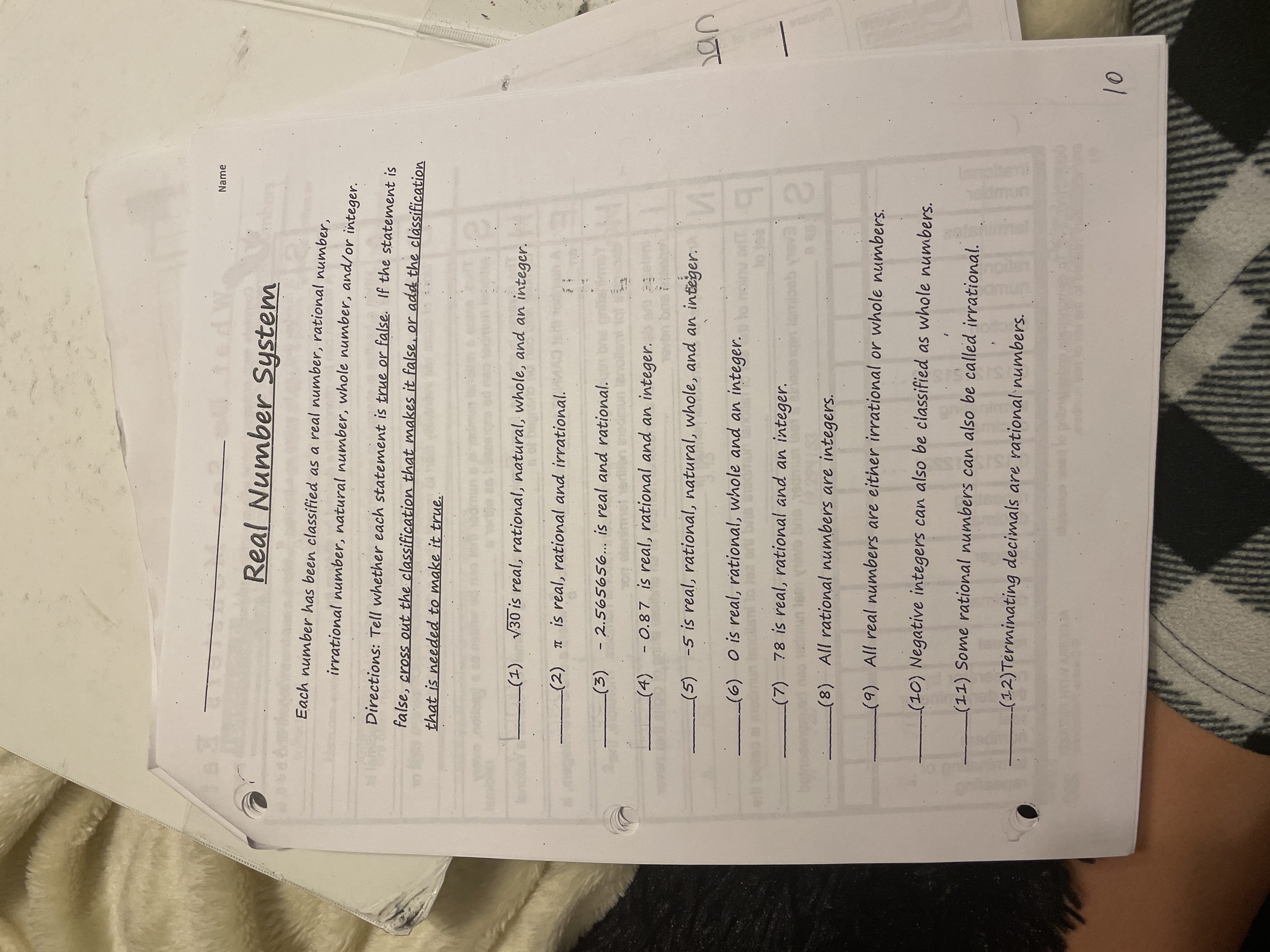 Answers please Name Real Number System Each