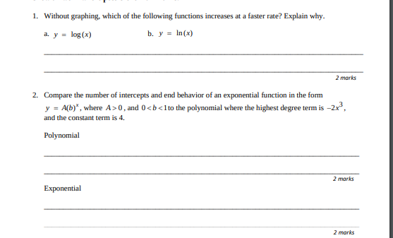 1. Without graphing, which of the following