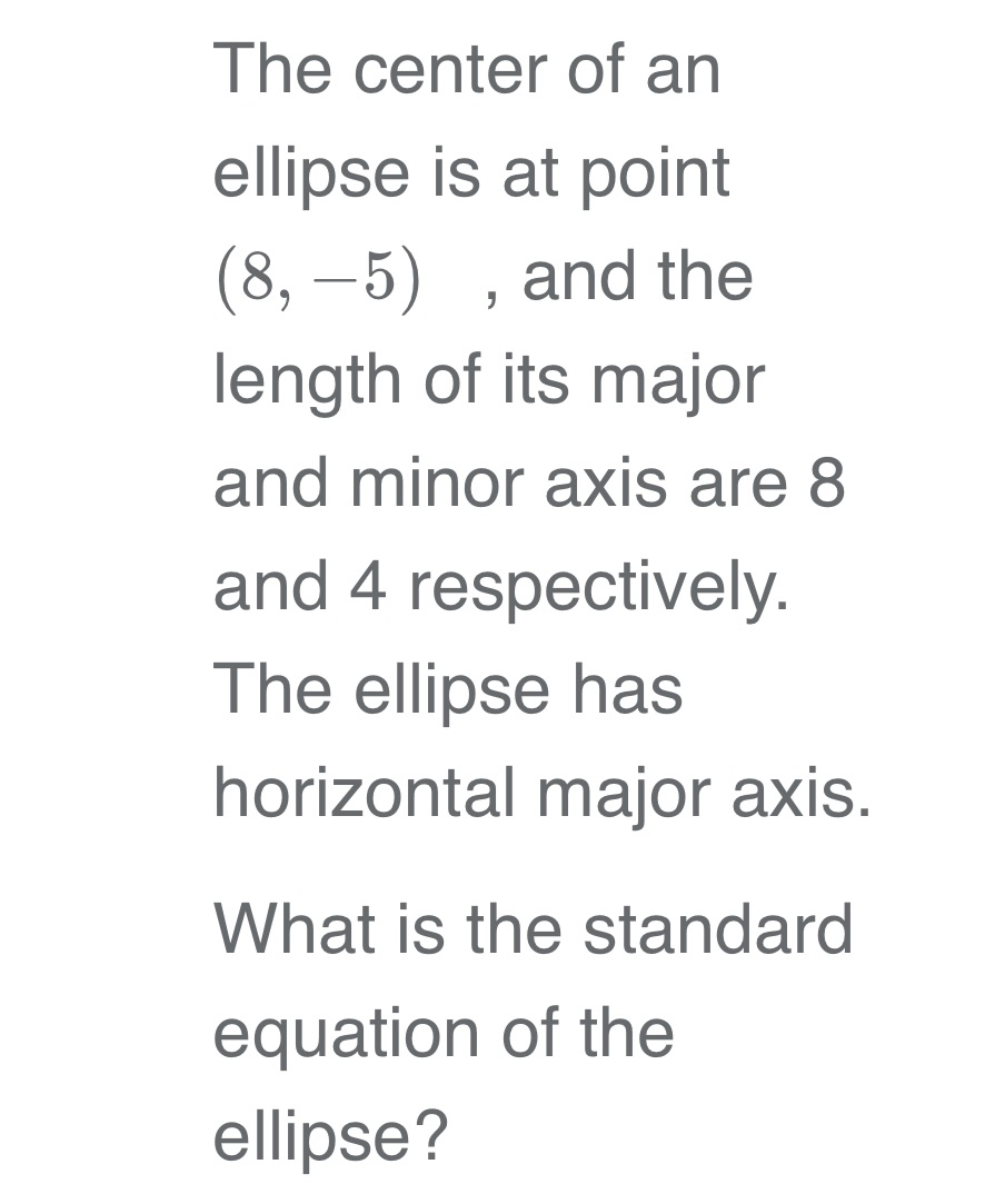 The center of an ellipse is at point (8, -5) ,