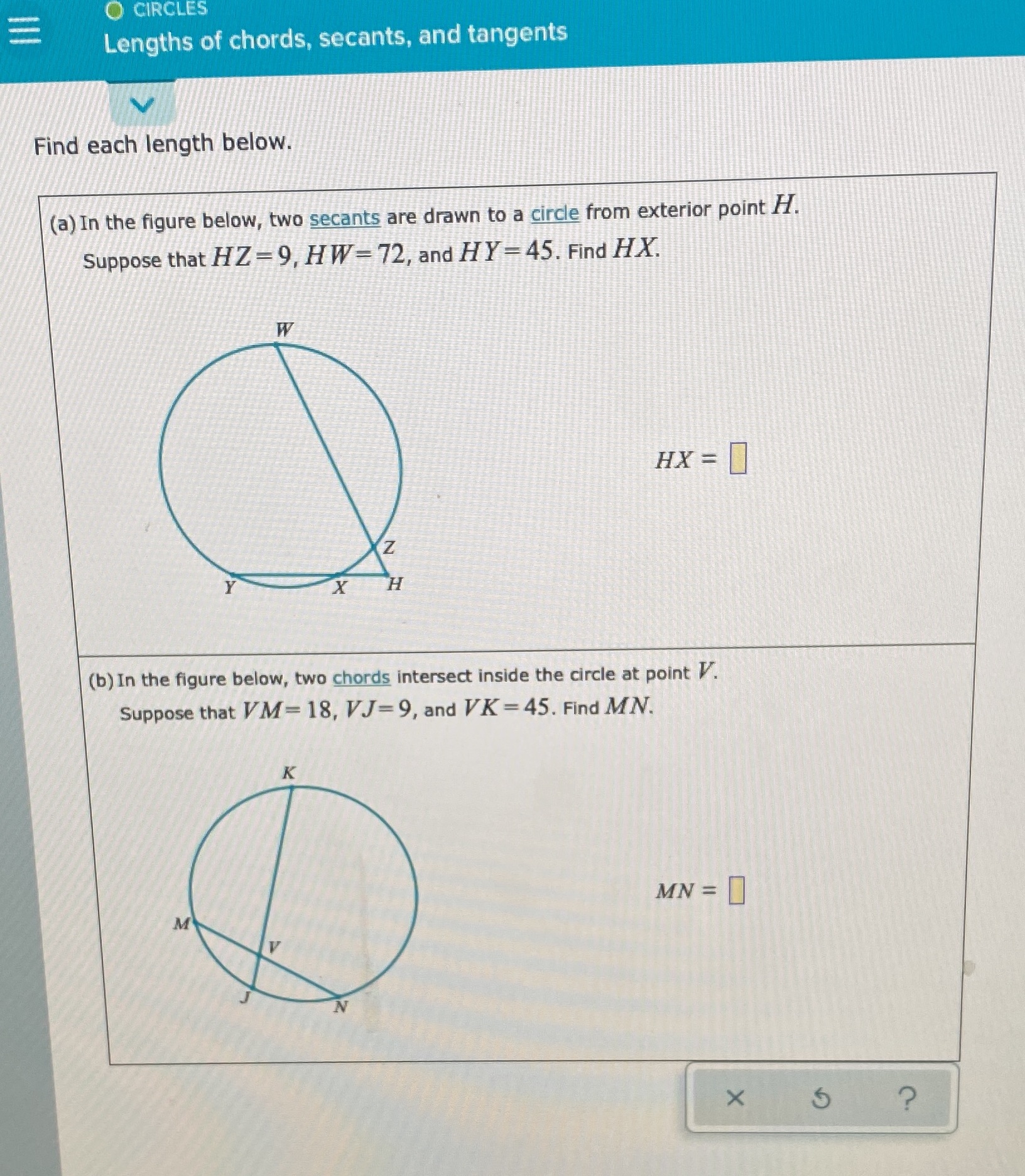 CIRCLES Lengths of chords, secants, and tangents