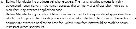 3. Barlow Manufacturing produces cell phone