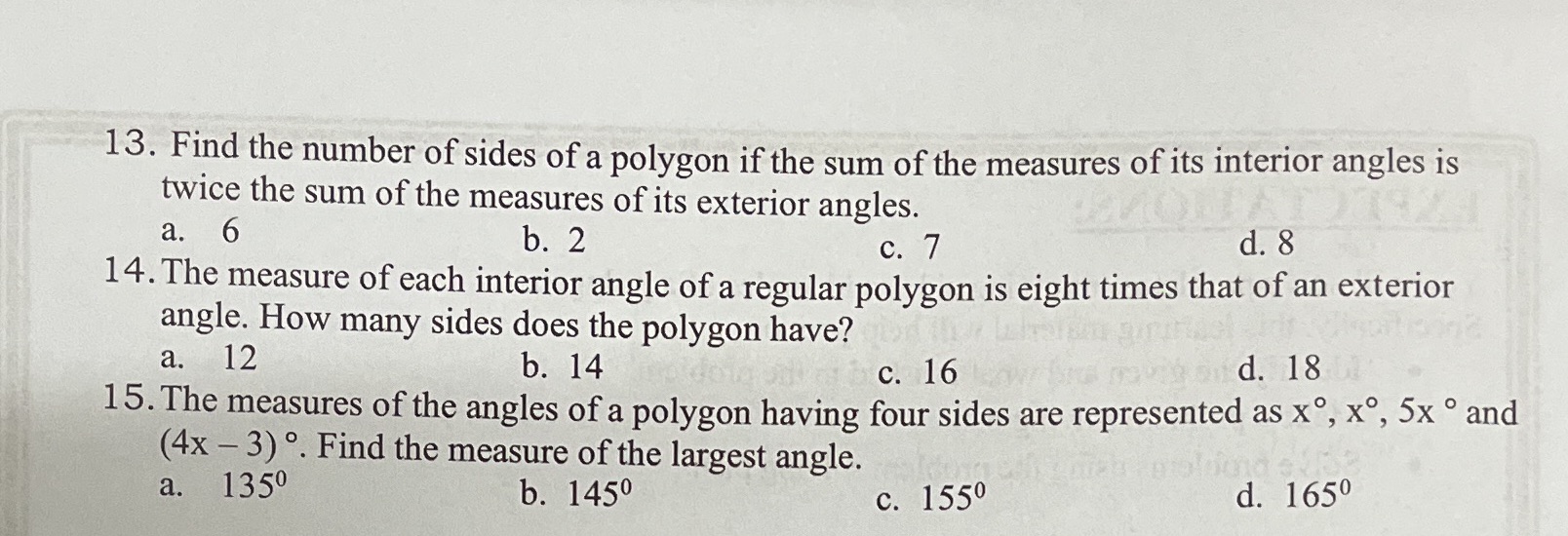 13. Find the number of sides of a polygon if the