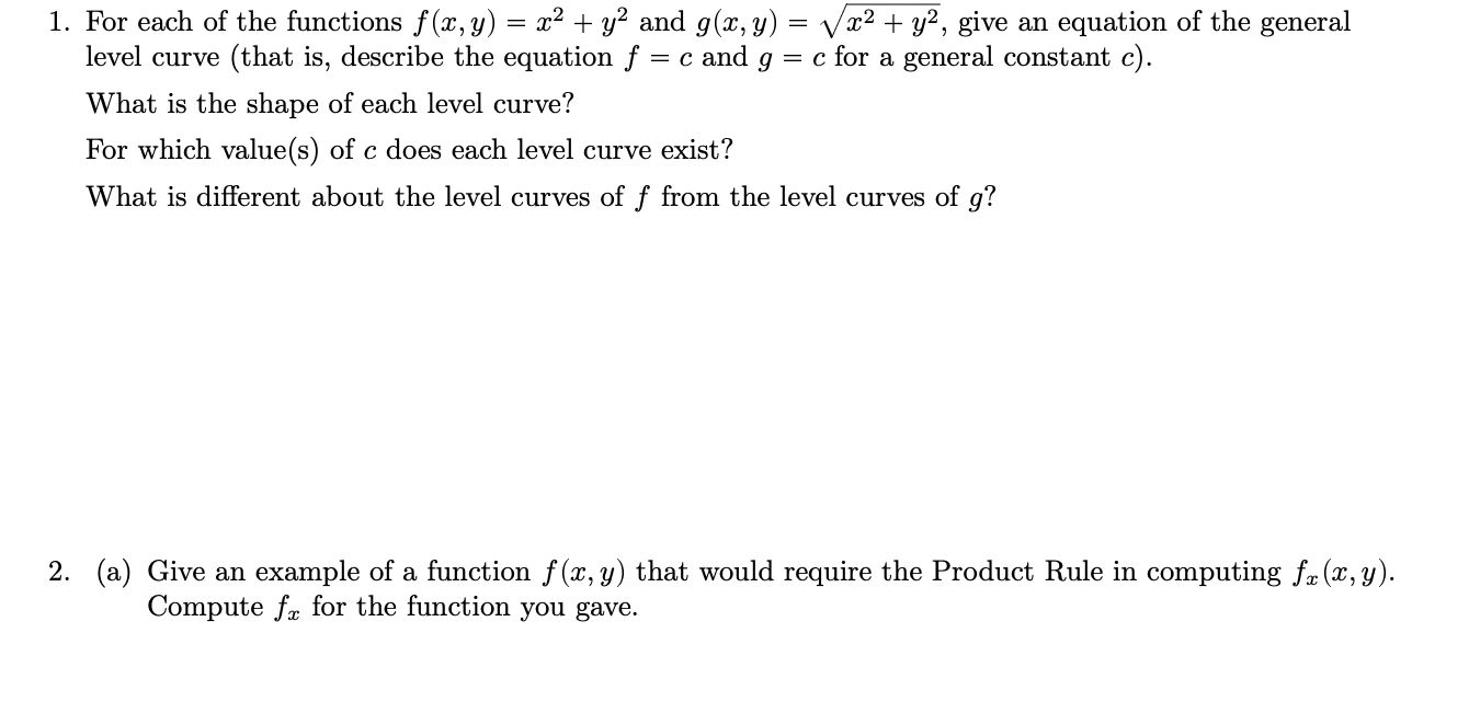 1. For each of the functions ay) = m2 + y2 and