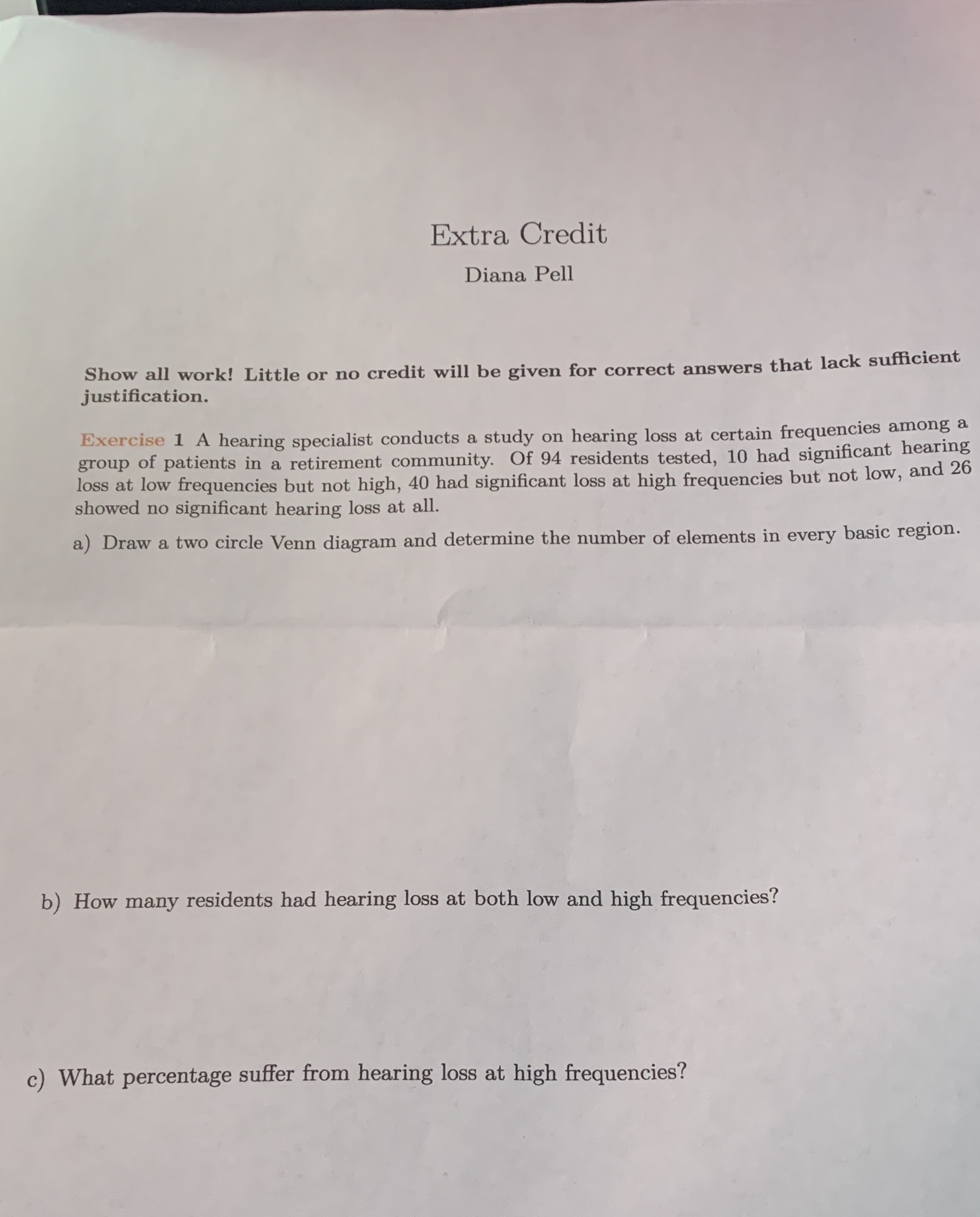 Extra Credit Diana Pell Show all work! Little or