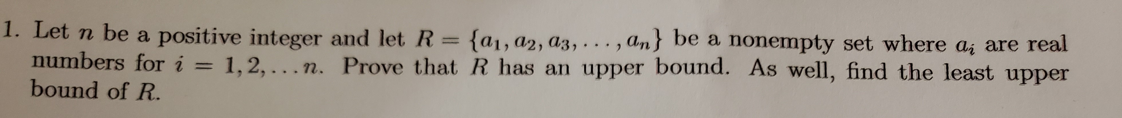 1. Let n be a positive integer and let R = {a1,