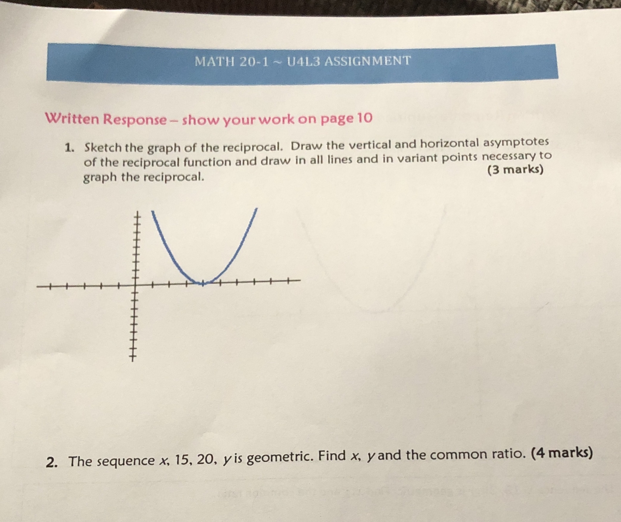 MATH 20-1 ~ U4L3 ASSIGNMENT Written Response -