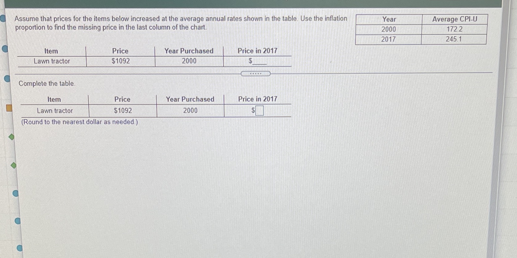 Assume that prices for the items below increased