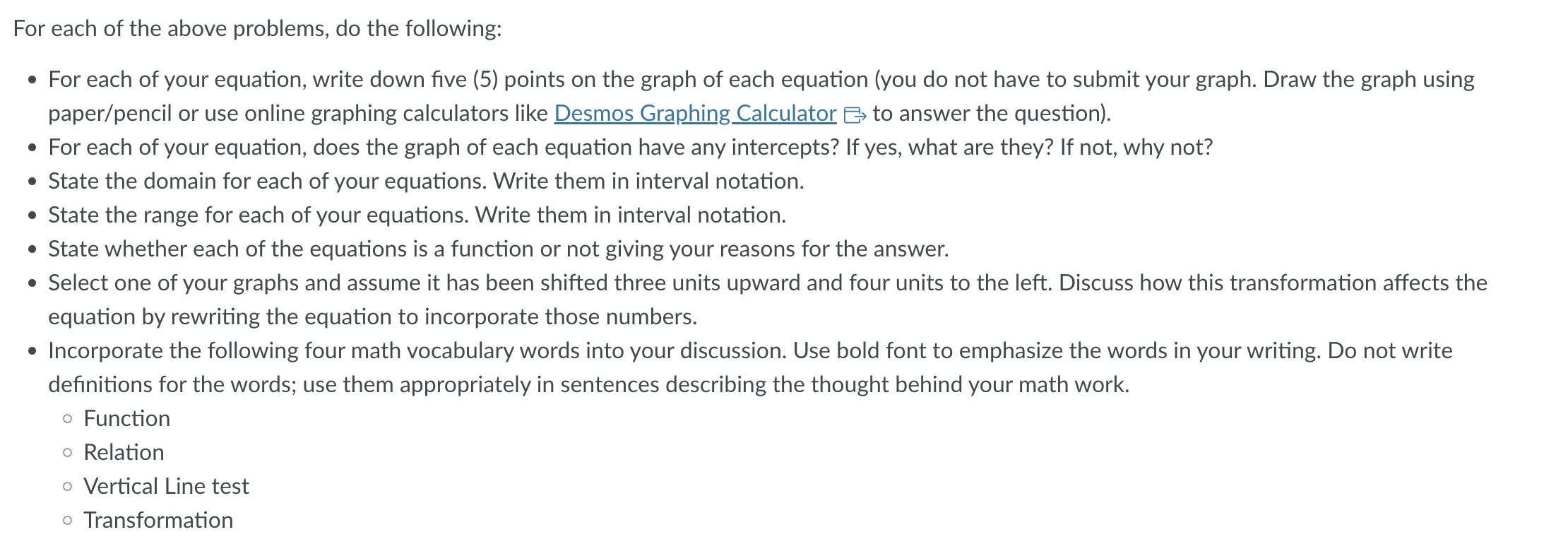 For each of the above problems, do the following: