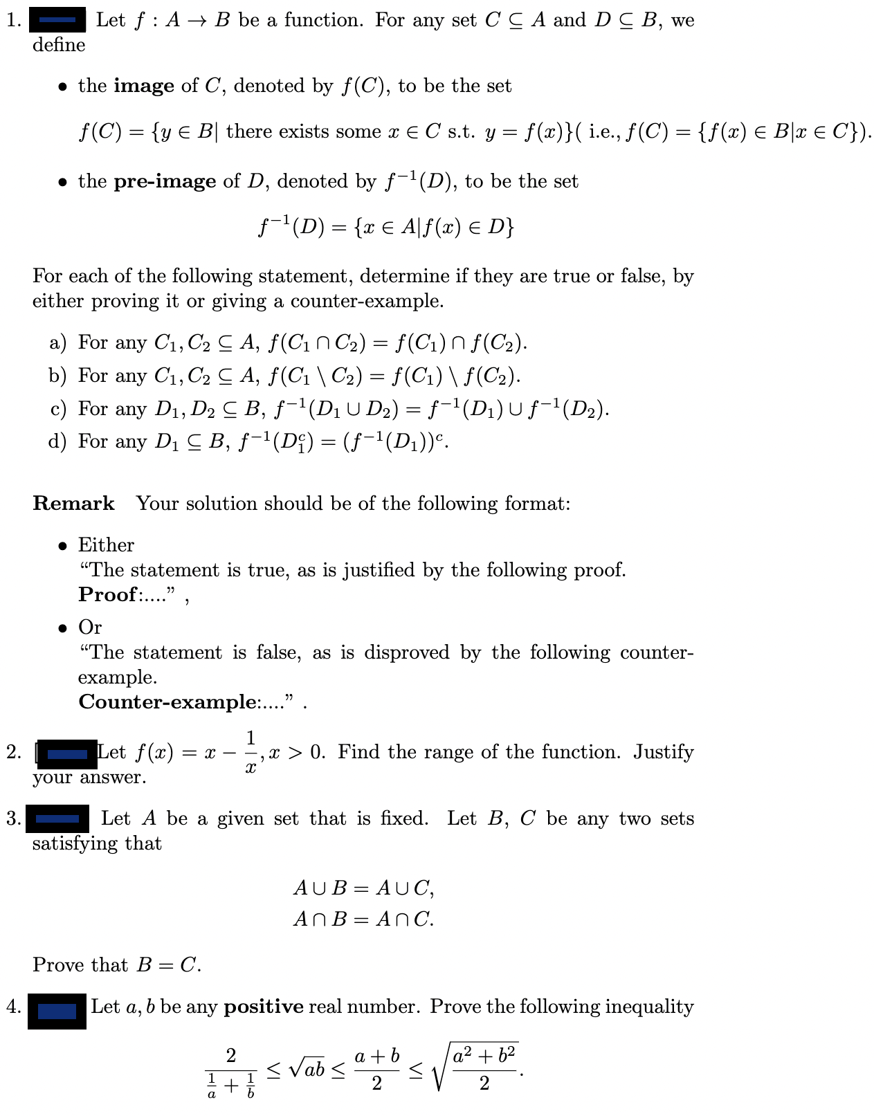 DISCRETE MATH ( PROOF QUESTIONS) . ALL INFO THAT