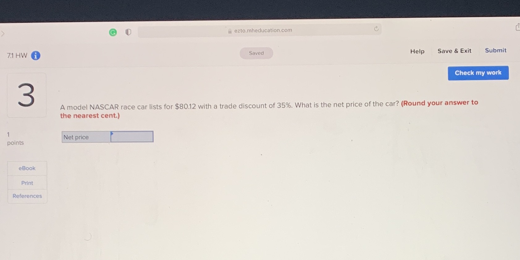 G ezto.mheducation.com C 71 HW Saved Help Save &