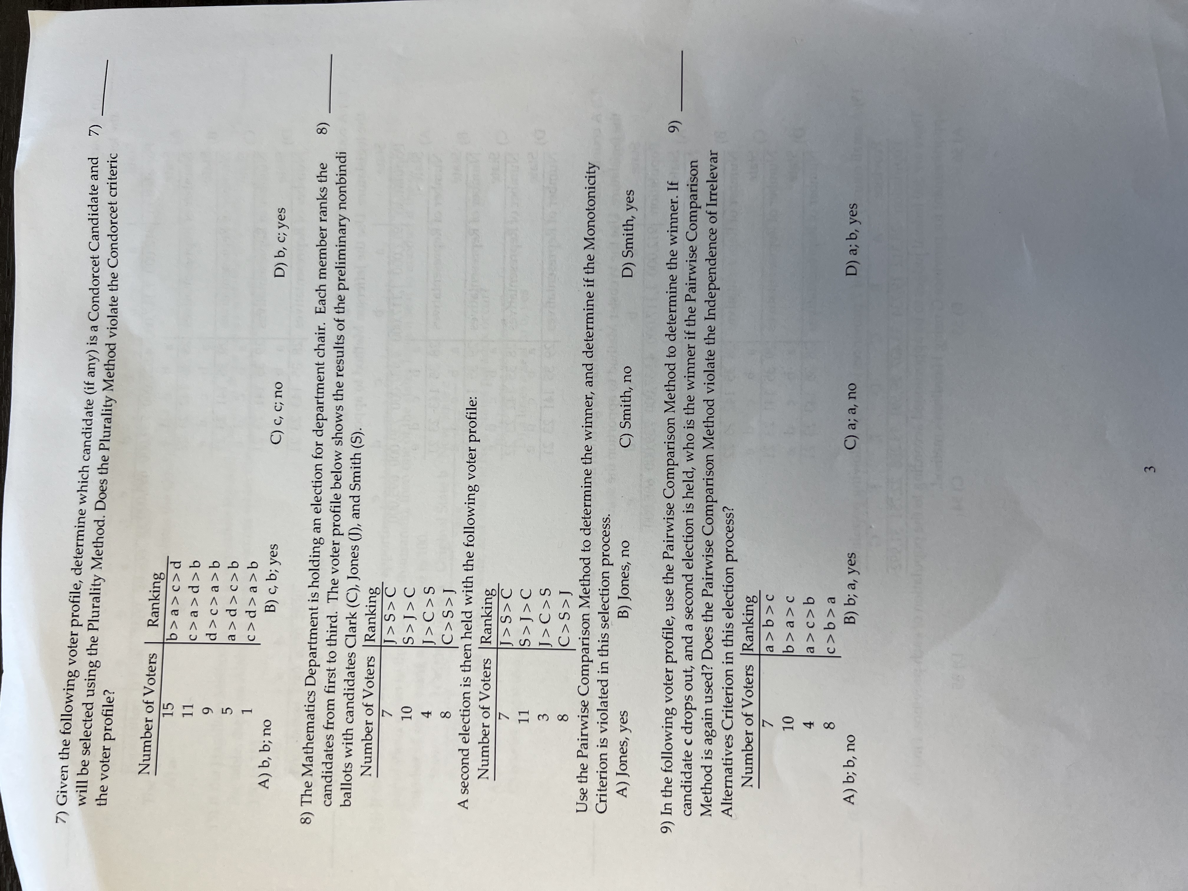 7) Given the following voter profile, determine