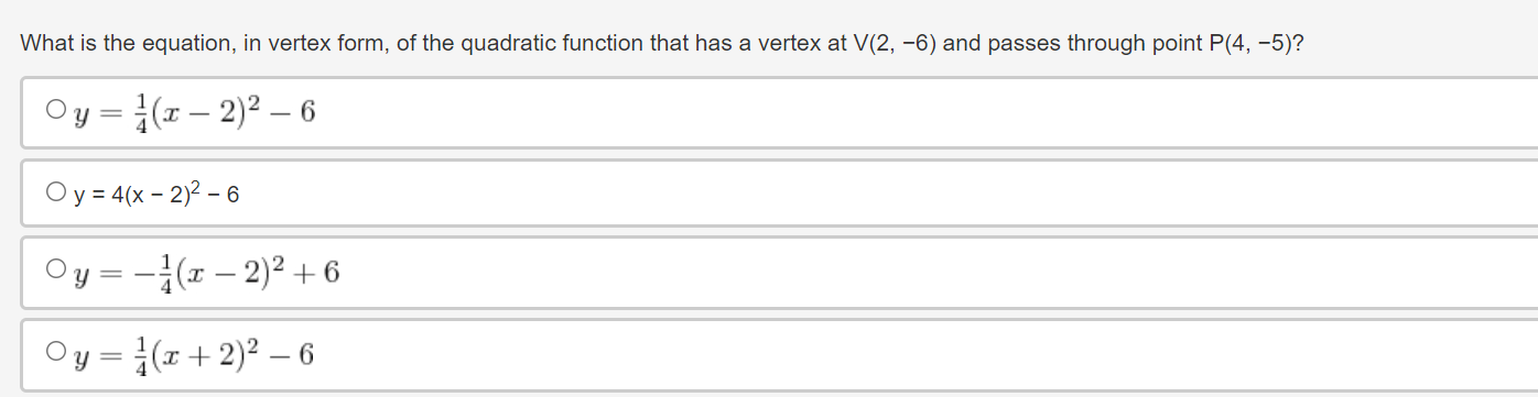 What is the equation, in vertex form, of the
