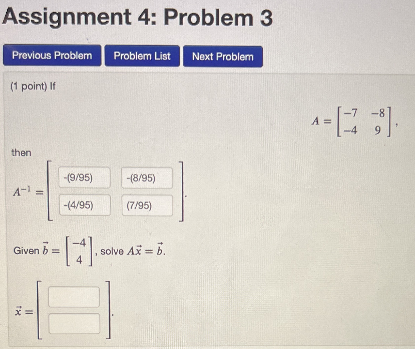 Assignment 4: Problem 3 Previous Problem Probiem