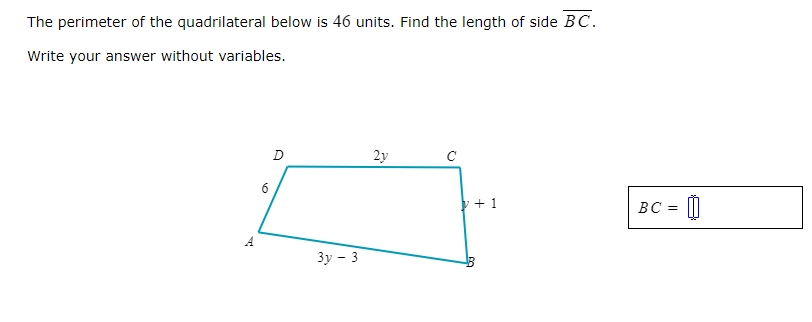 The perimeter of the quadrilateral below is 46