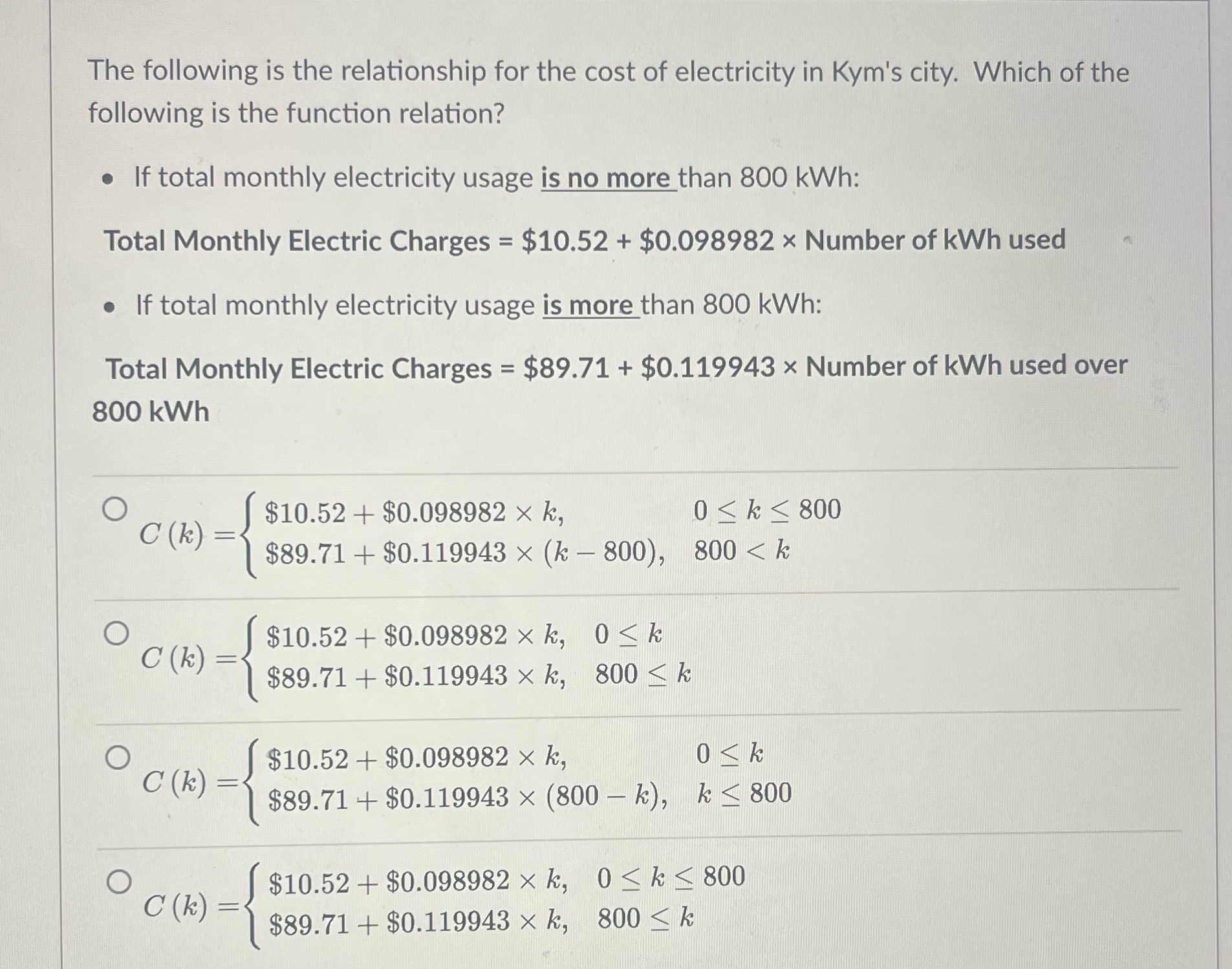 The following is the relationship for the cost of