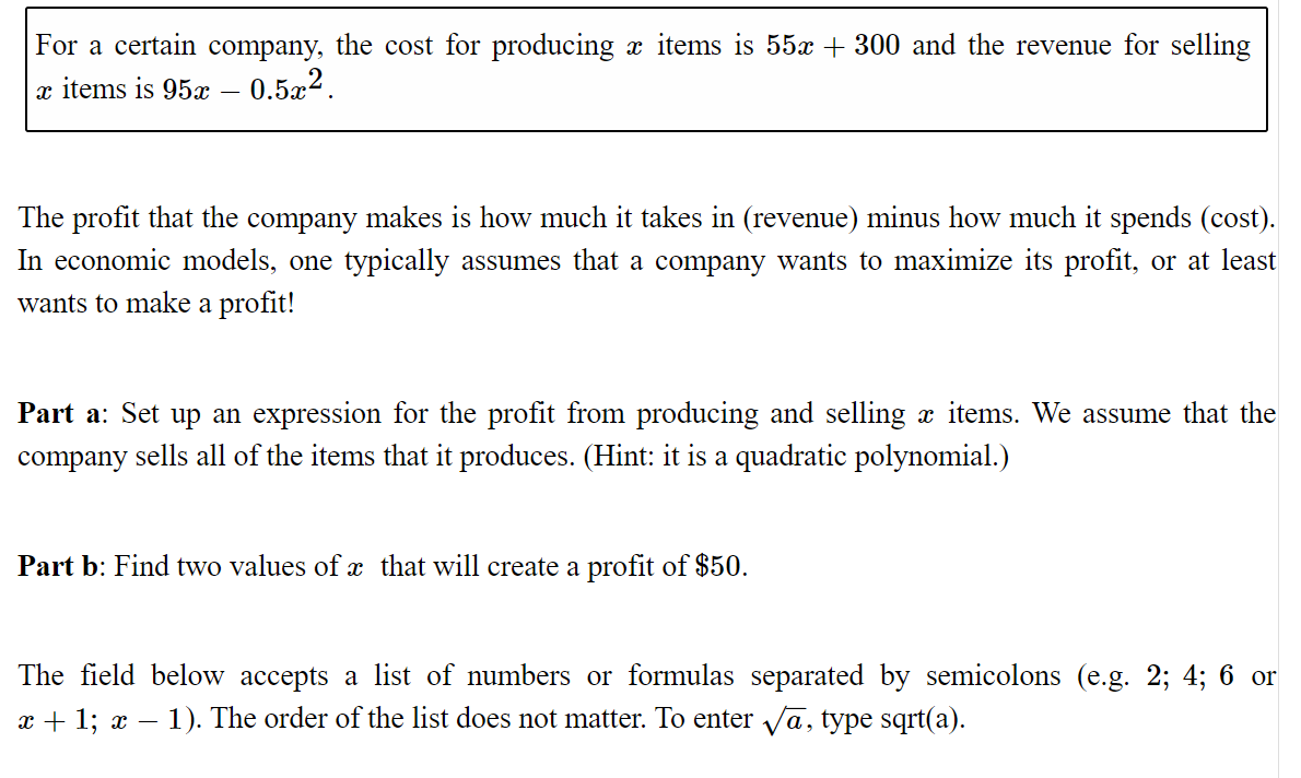 For a certain company, the cost for producing .1: