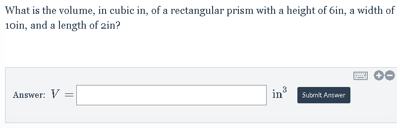 What is the volume, in cubic in, cf a rectangular
