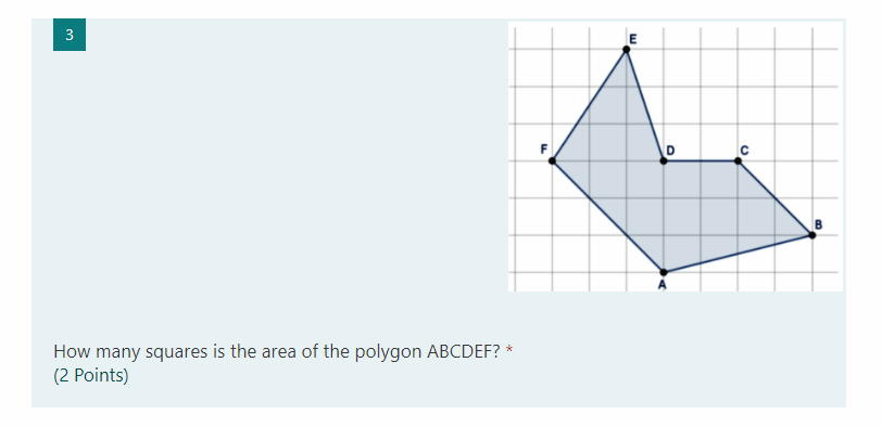 3 E D C How many squares is the area of the