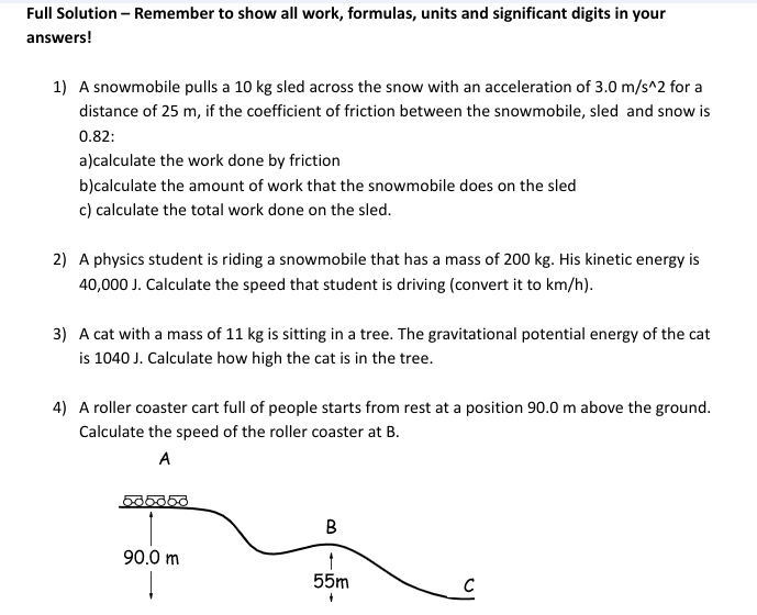 Full Solution - Remember to show all work,