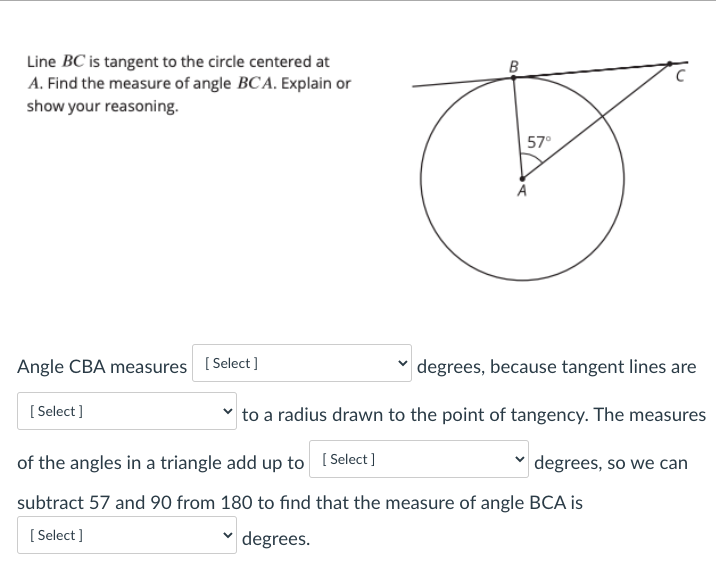 Line BC is tangent to the circle centered at B A.