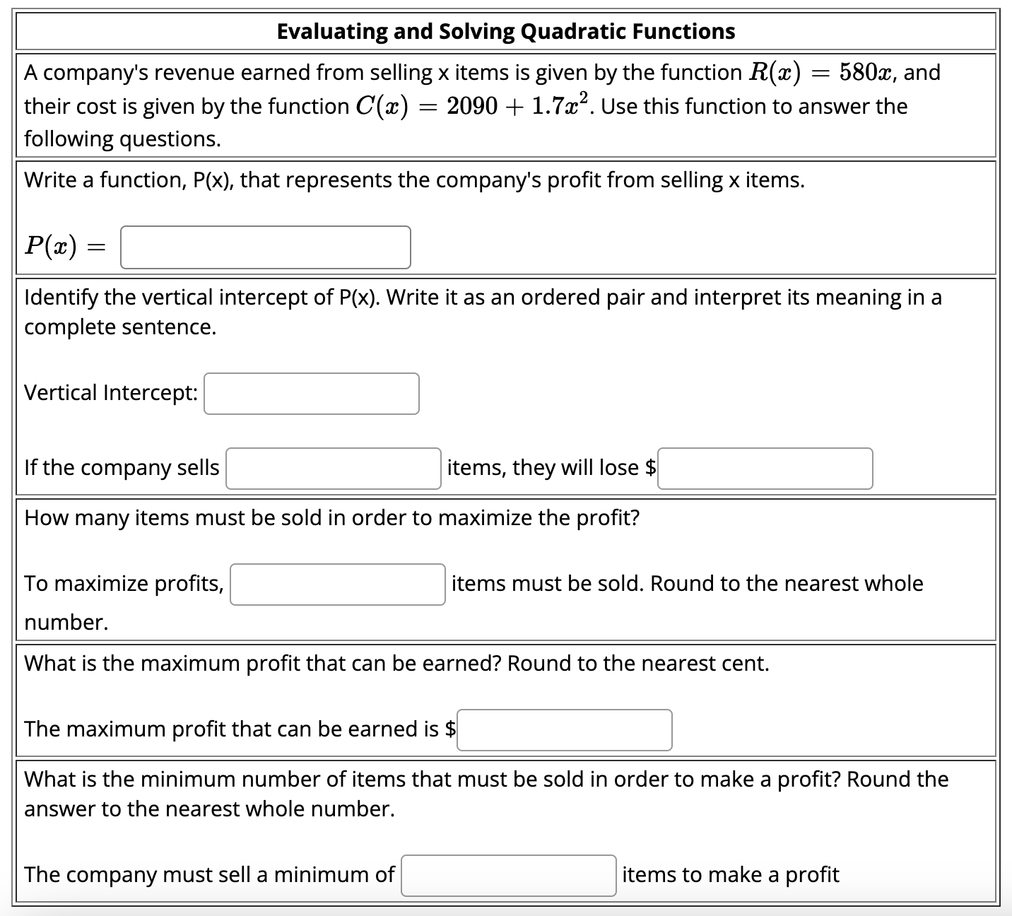 Evaluating and Solving Quadratic Functions A