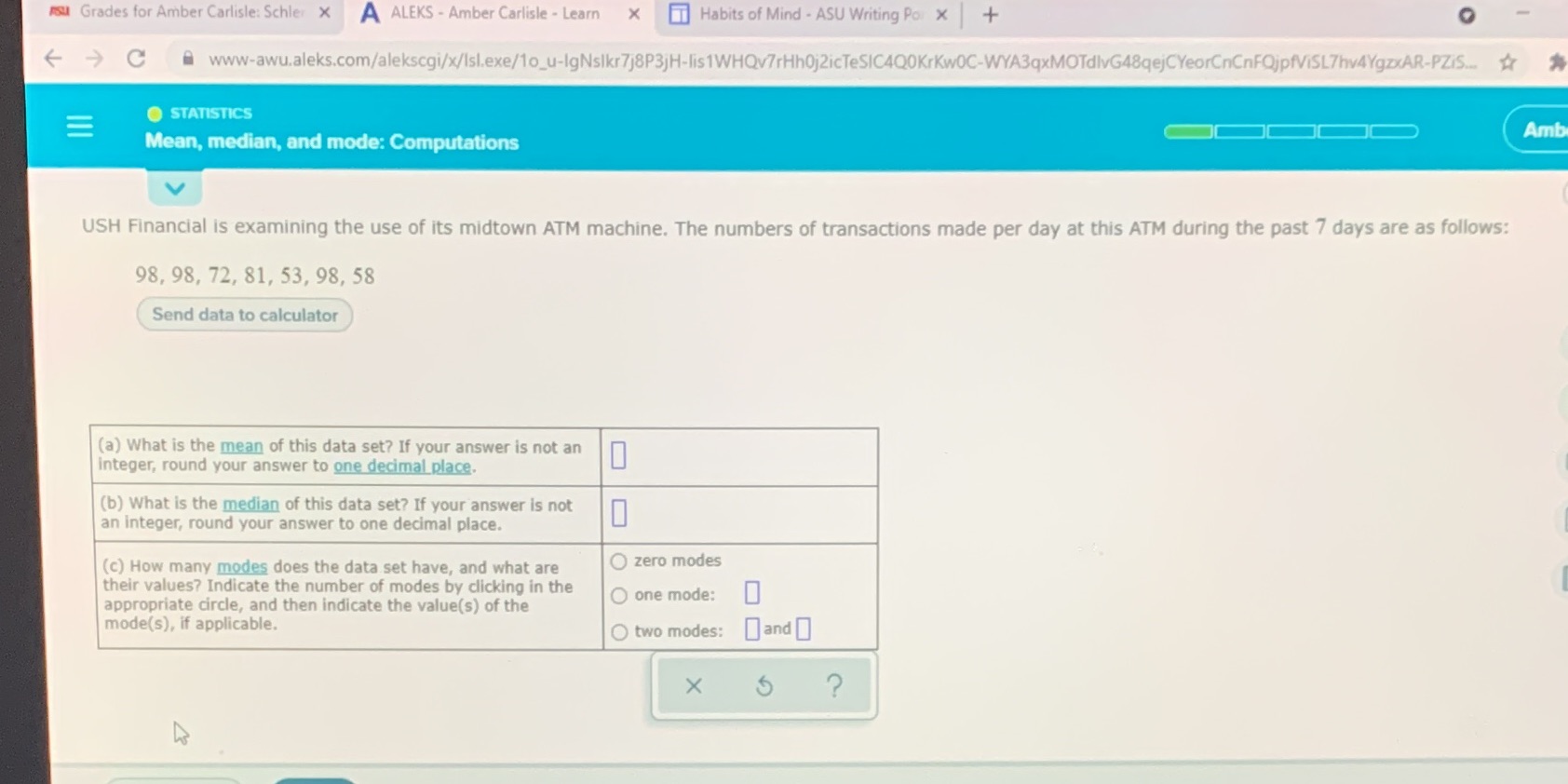 As Grades for Amber Carlisle: Schler X A ALEKS -