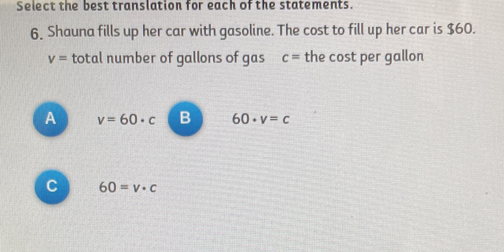 Select the best translation for each of the